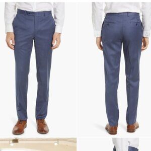 Peter Millar Harker Flat Front Solid Stretch Wool Mid Blue Dress Pants Size 48L